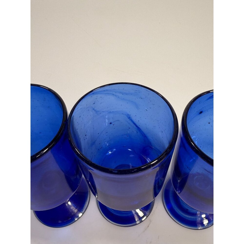 Hand Blown Cobalt Blue Wine Glasses | Set 4 Stemmed Glassware Collectible Barwar - Picture 16 of 16